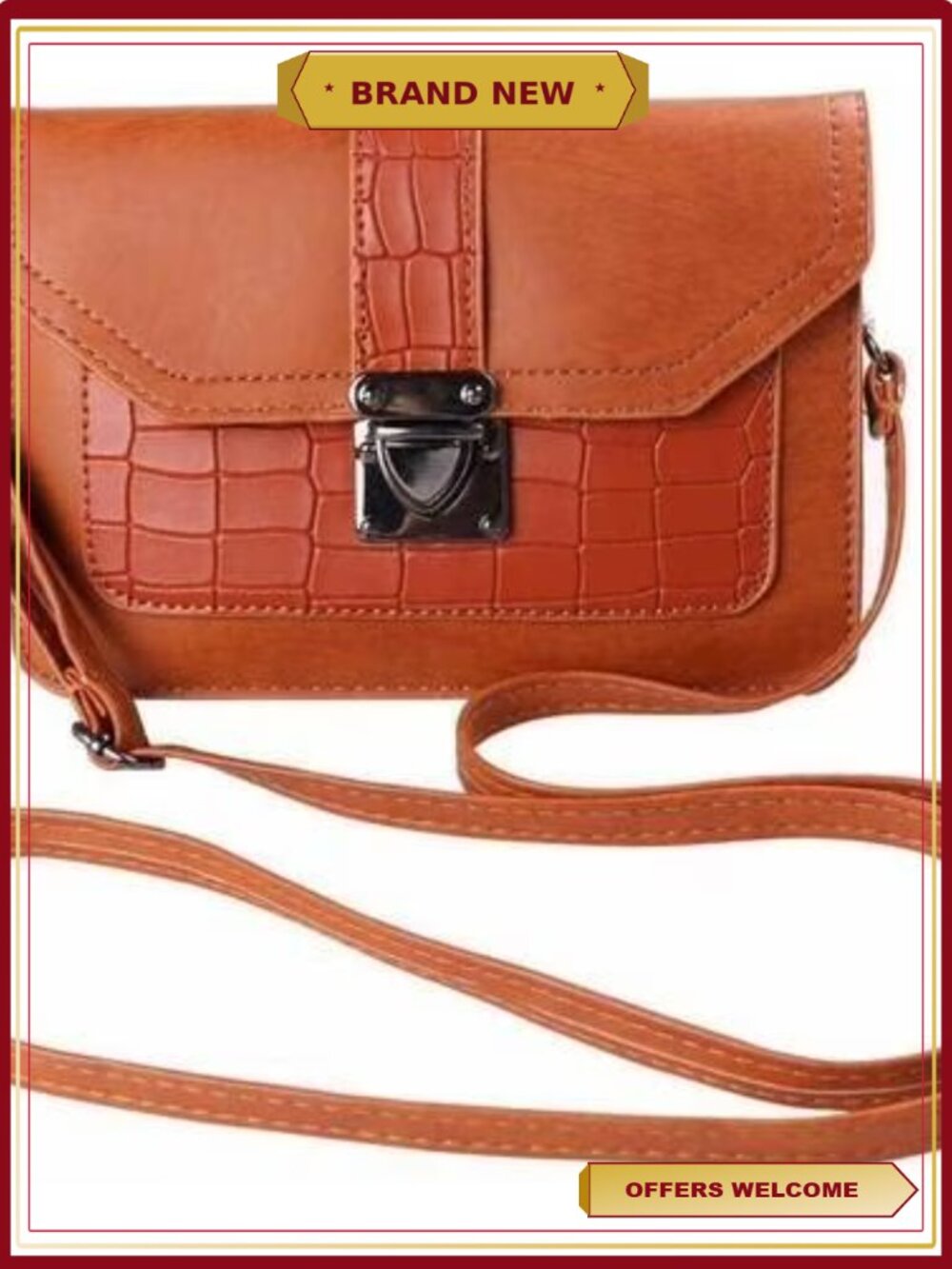 Ridged Buckle Crossbody Purse Bag fits Cell Phones up to 6.5 inches by 4.3